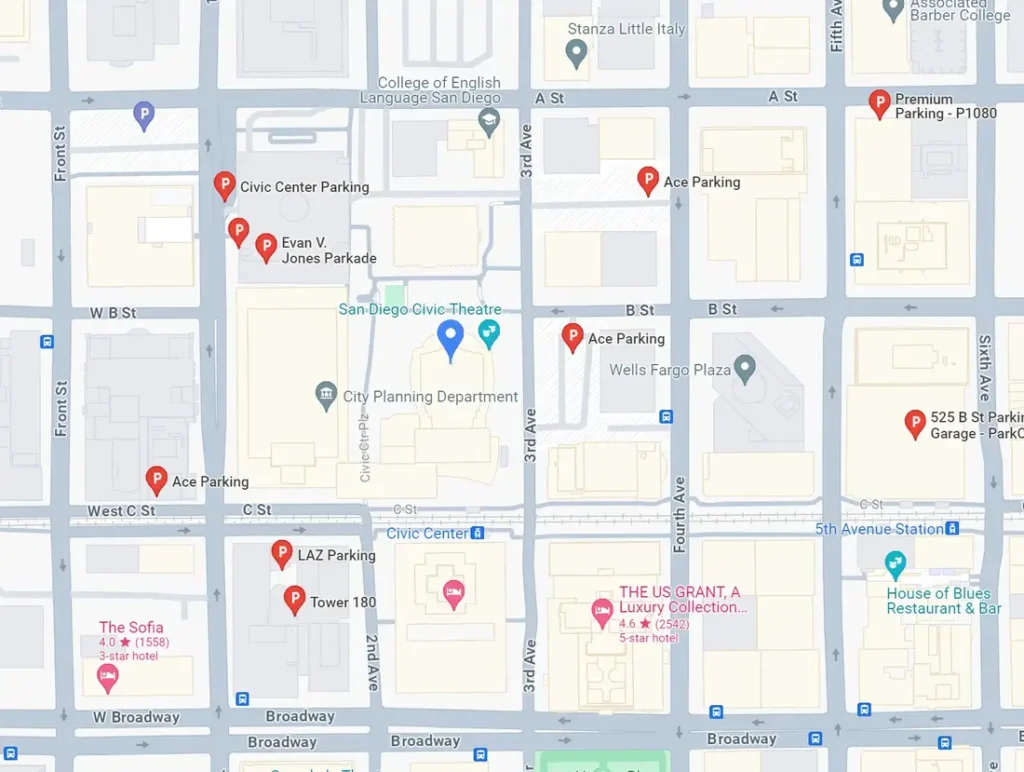 san diego civic theatre parking